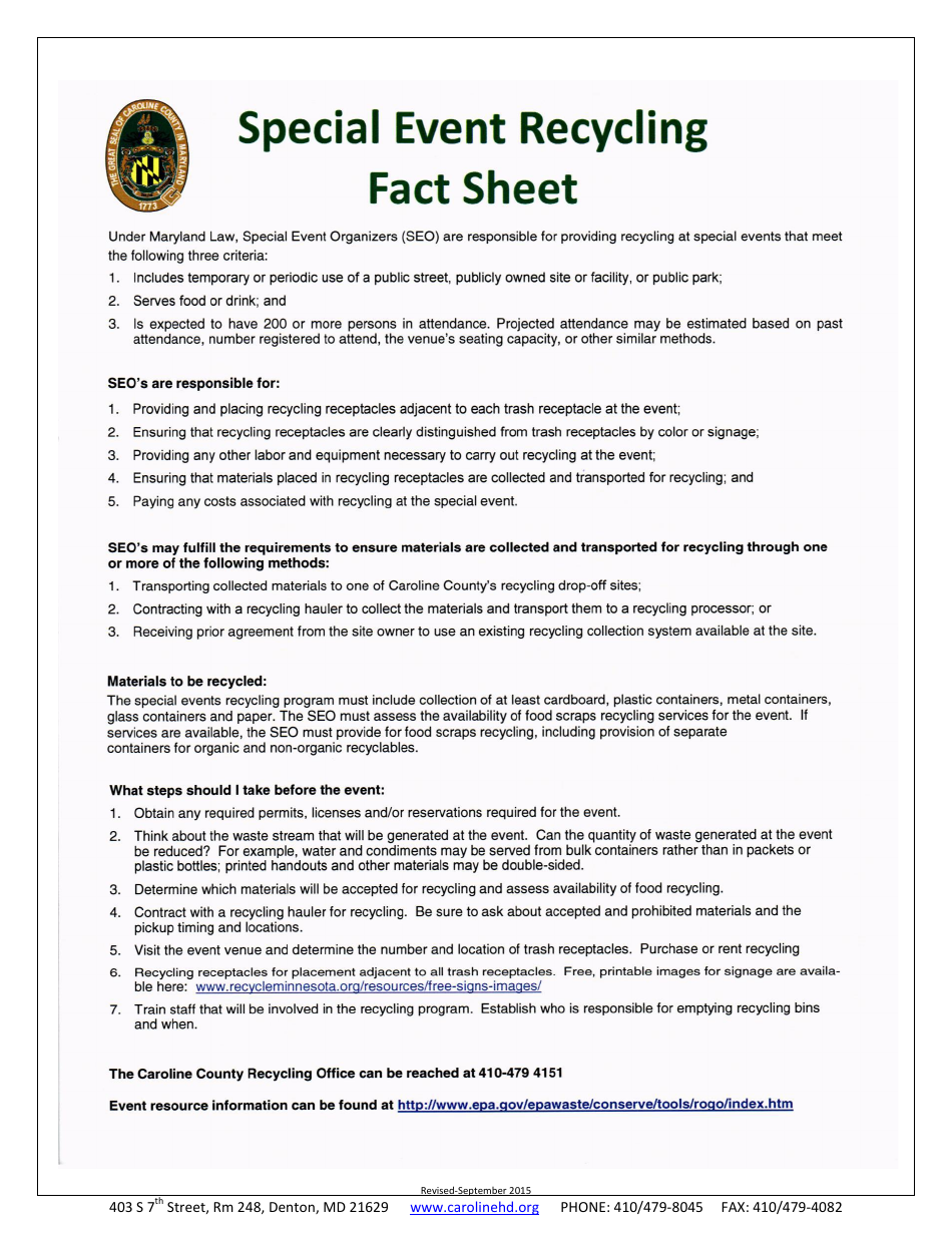 Temporary Food Service Permit Application Form - Caroline county, Maryland, Page 7