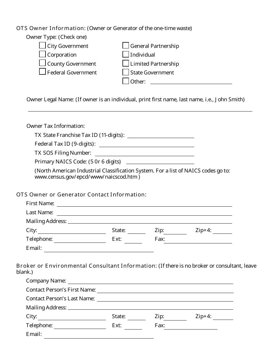Form TCEQ-0757 One-Time Shipment Request for Texas Waste Code (Ots) (For Shipments of Hazardous and / or Class 1 Waste From a Nonregistered or Inactive Generator) - Texas, Page 2