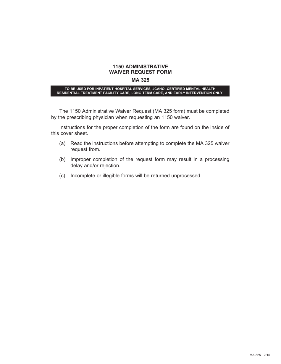 Form MA325 1150 Administrative Waiver Request Form - Pennsylvania, Page 1