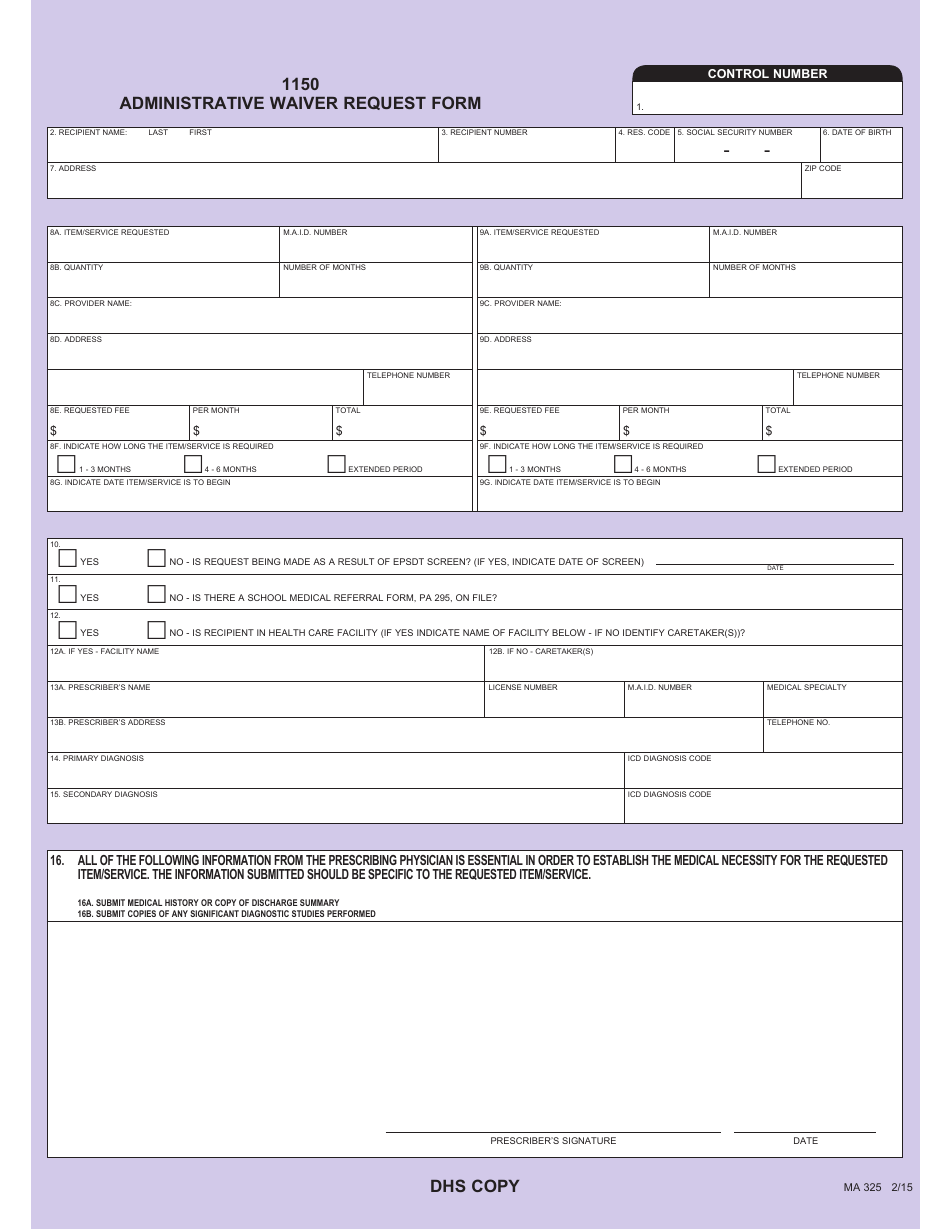 Form MA325 1150 Administrative Waiver Request Form - Pennsylvania, Page 3