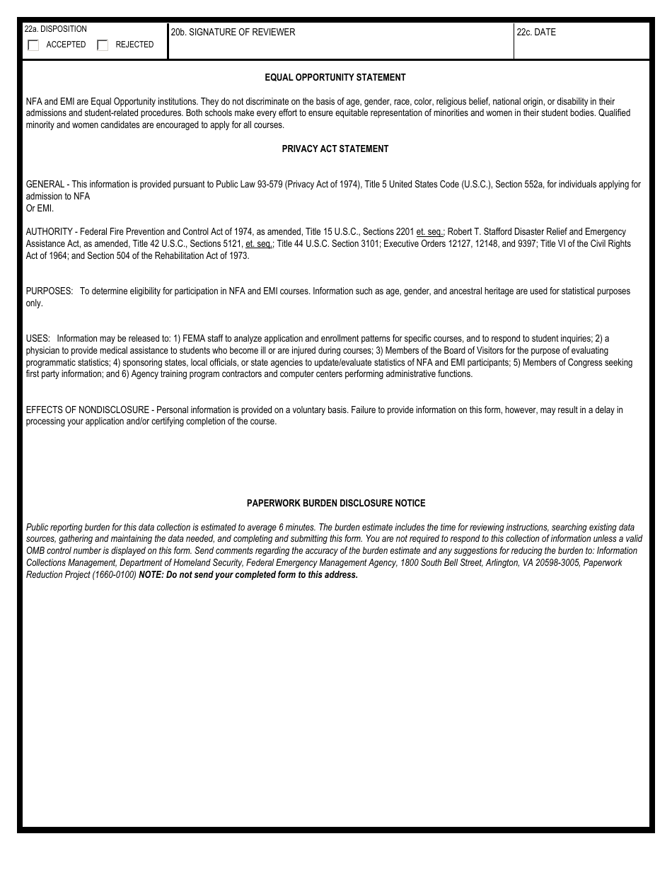 FEMA Form 119-25-2 General Admissions Application Short Form, Page 2