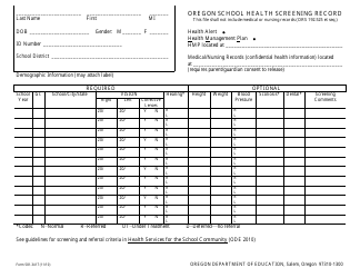 Form 581-3417 &quot;Oregon School Health Screening Record&quot; - Oregon