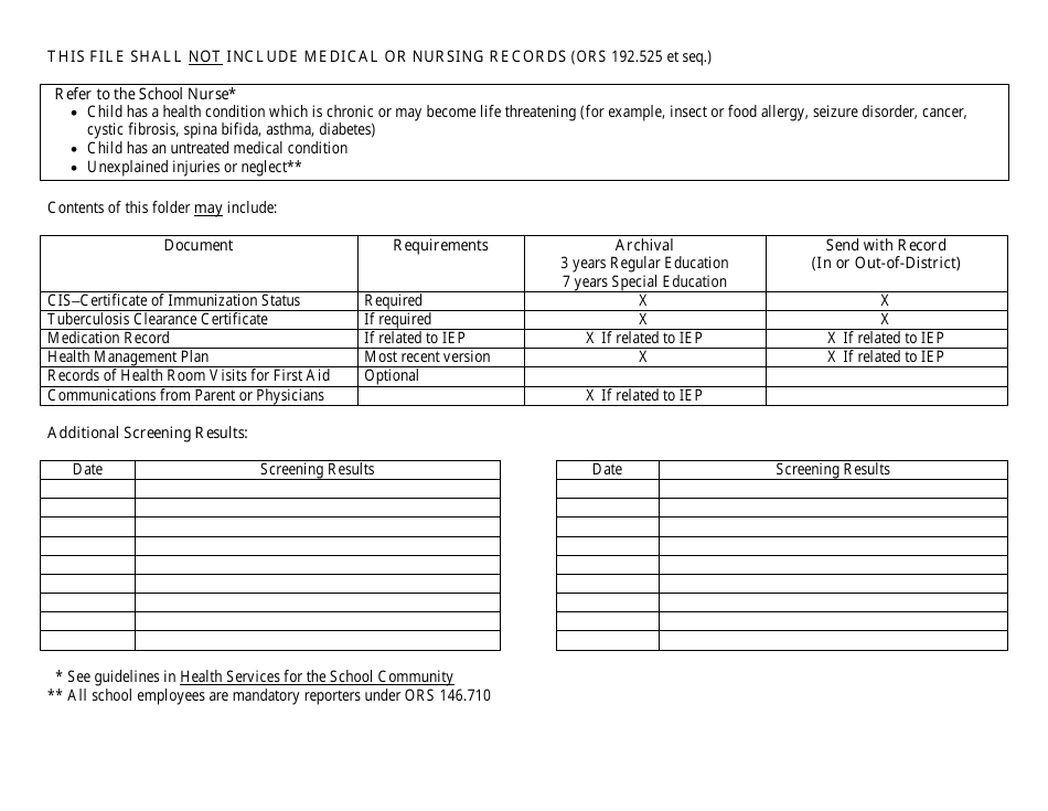 Form 581-3417 Oregon School Health Screening Record - Oregon, Page 2