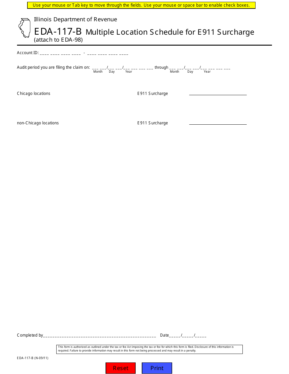 Form EDA-117-B Multiple Location Schedule for E911 Surcharge - Illinois, Page 1