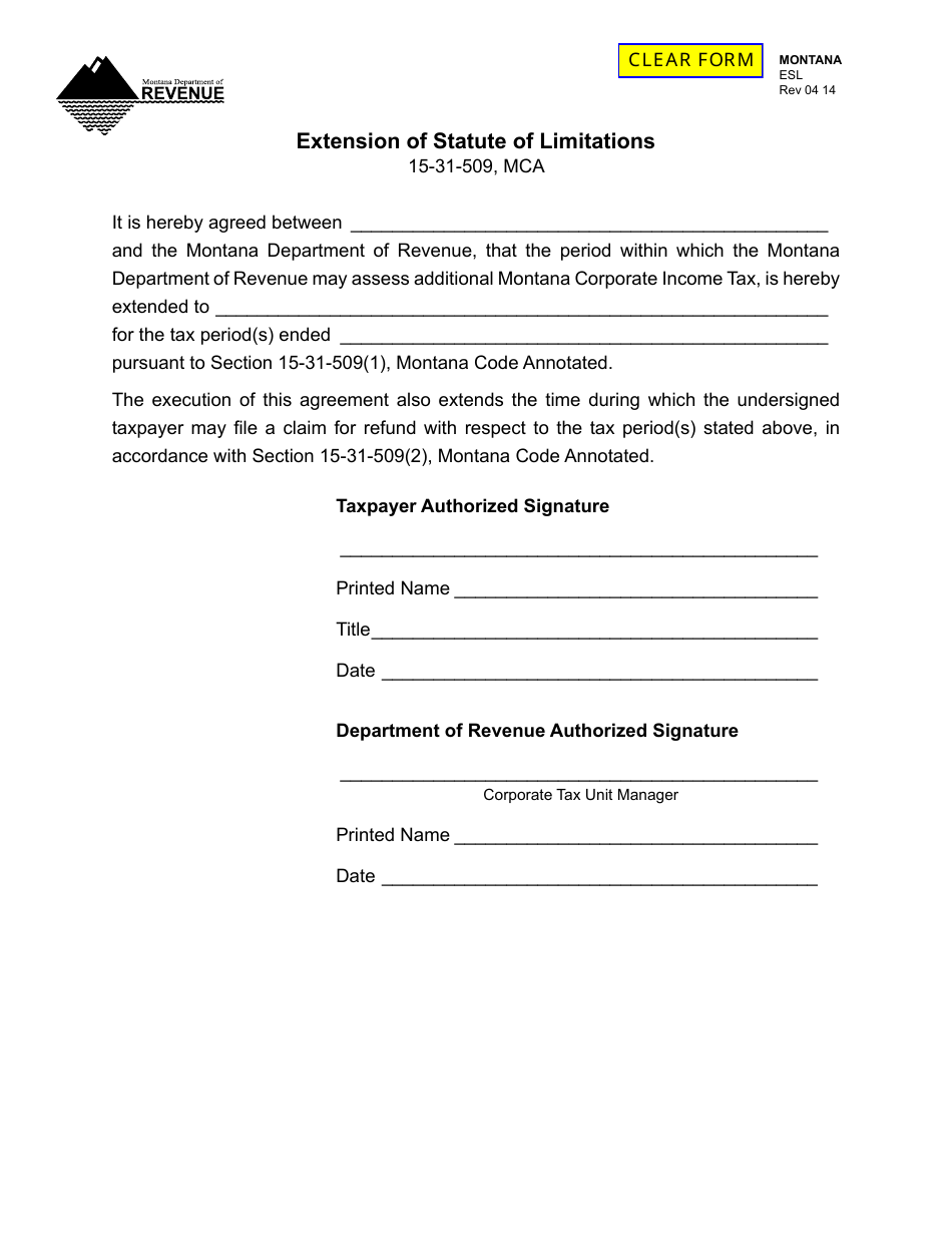 Form ESL Fill Out, Sign Online and Download Fillable PDF, Montana Templateroller