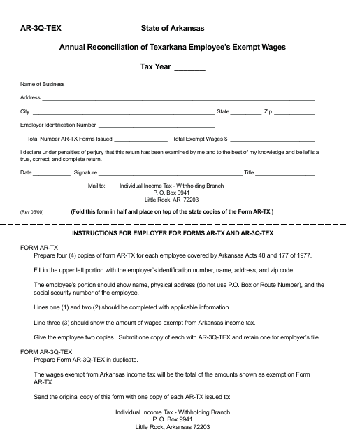 Instructions for Form AR-TX, AR-3Q-TEX - Arkansas