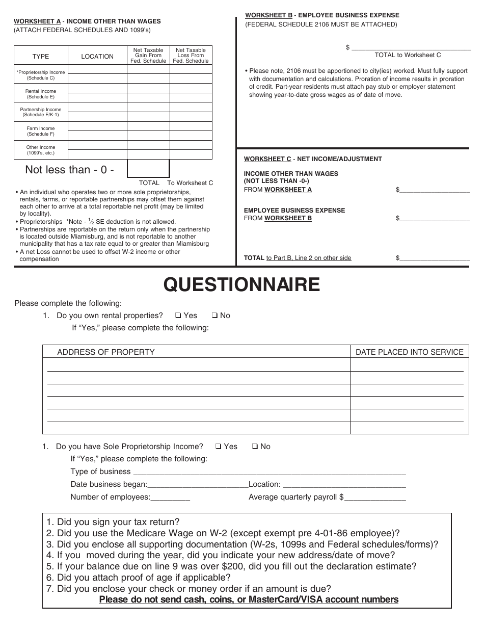 Form MQ-1 Miamisburg Income Tax Return - City of Miamisburg, Ohio, Page 3