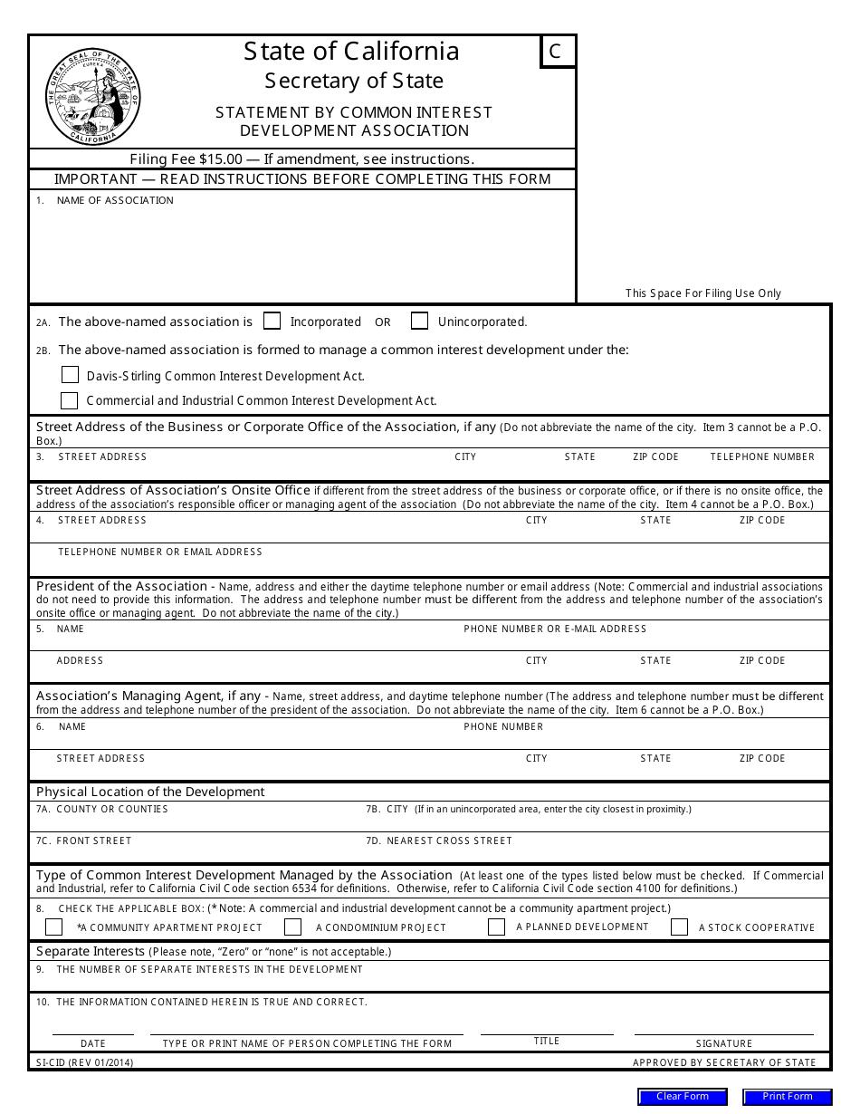 Form si-cid Statement by Common Interest Development Association - California, Page 3