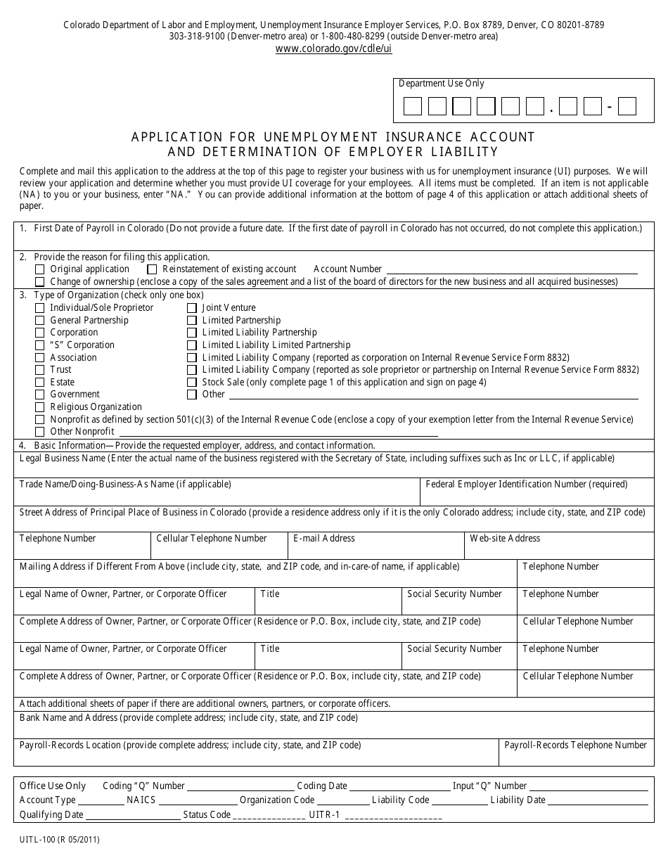 Form UITL100 Download Fillable PDF or Fill Online Form UITL100 Download Fillable PDF or Fill Online