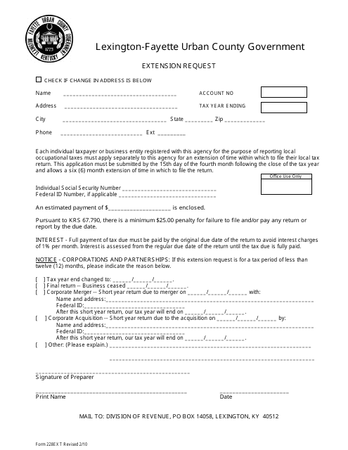 Form 228ext Extension Request - City of Lexington, Kentucky