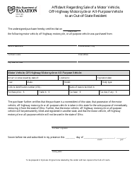 Form stec nr &quot;Affidavit Regarding Sale of a Motor Vehicle, Off-Highway Motorcycle or All-purpose Vehicle to an Out-of-State Resident Vehicle, Off-Highway Motorcycle or All-purpose Vehicle to an Out-of-State Resident&quot; - Ohio