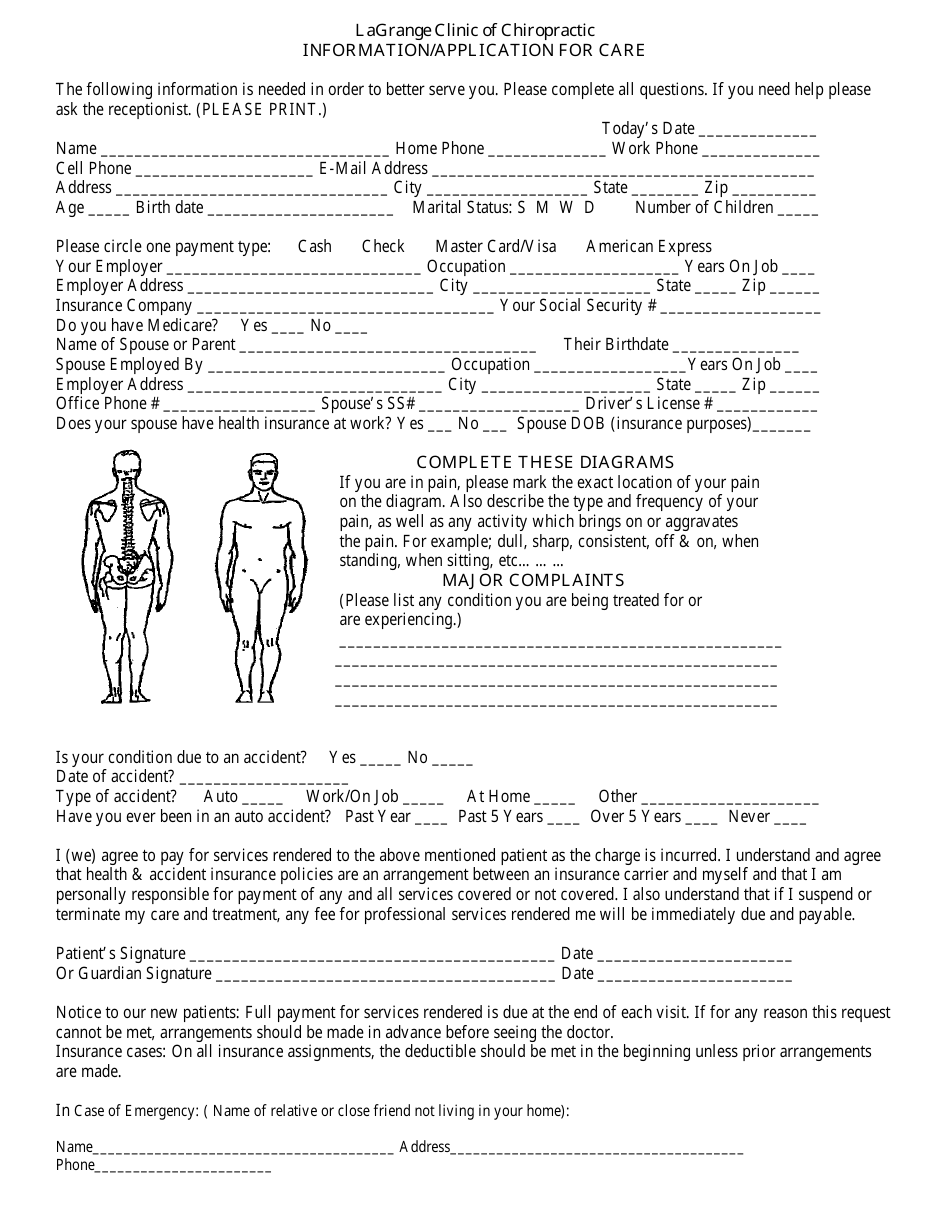 Patient Intake Form - Lagrange Clinic of Chiropractic, Page 1
