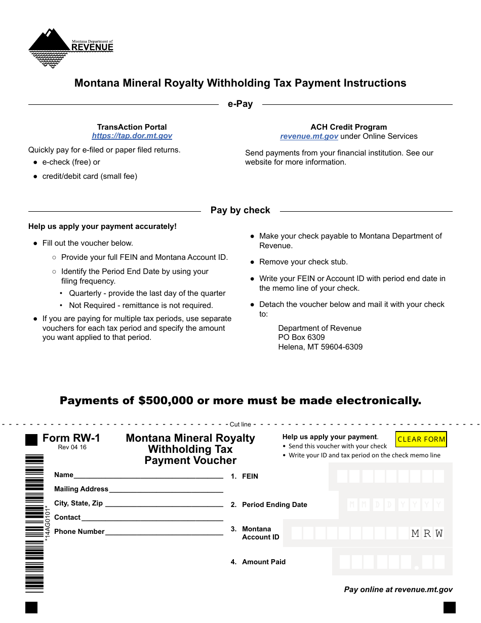 Form RW-1 Download Fillable PDF or Fill Online Montana Mineral Royalty ...