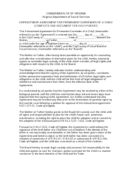 Document preview: Form 032-02-0024-04 Entrustment Agreement for Permanent Surrender of a Child - Virginia