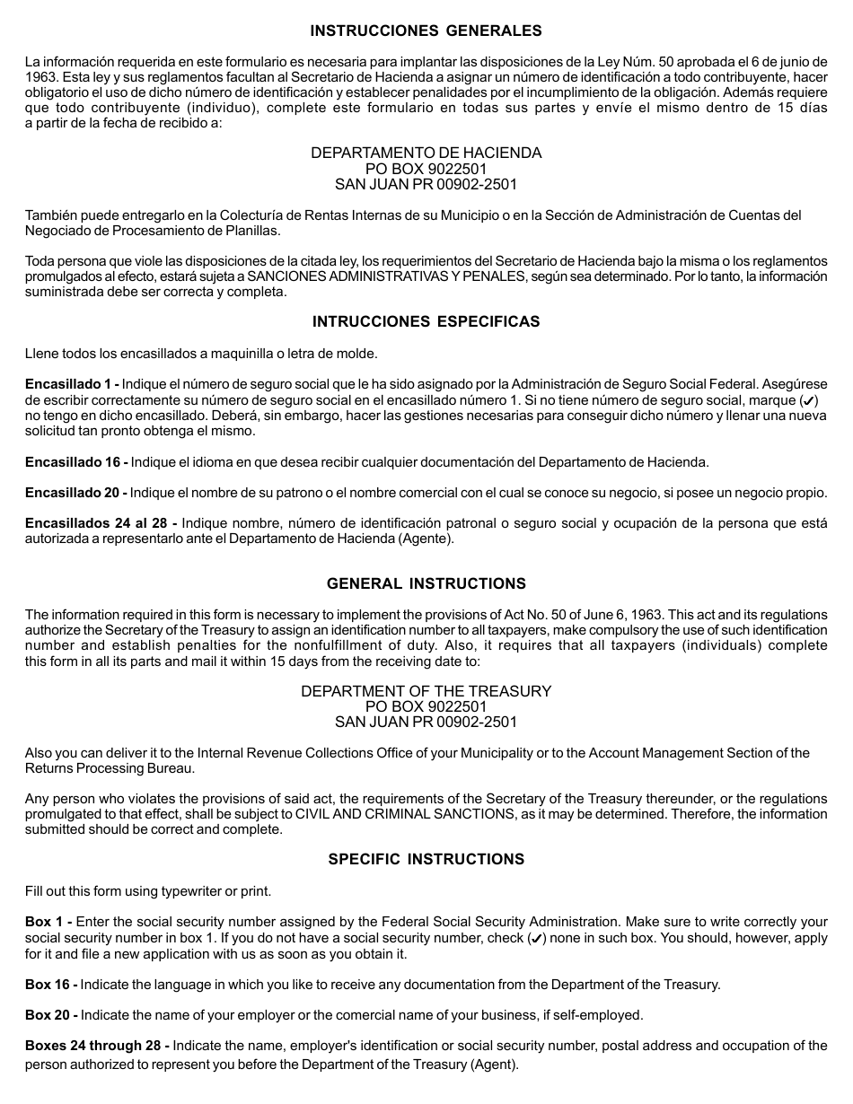 Form SC4809.1 Information of Identification Number - Individuals - Puerto Rico (English / Spanish), Page 2