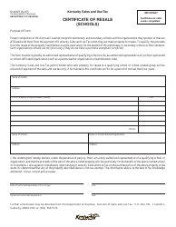 Document preview: Form 51A227 Certificate of Resale (Schools) - Kentucky