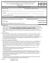 Document preview: Application for Automatic Extension of Time to File City of Covington Net Profit License Return Form Ol-3 - City of Covington, Kentucky