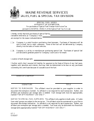 Document preview: Form ET-1 Special Fuel Users Affidavit of Exemption - Maine