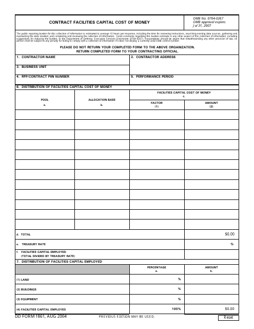 DD Form 1861 Contract Facilities Capital Cost of Money