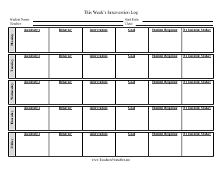 Document preview: Weekly Intervention Log Template for Teachers