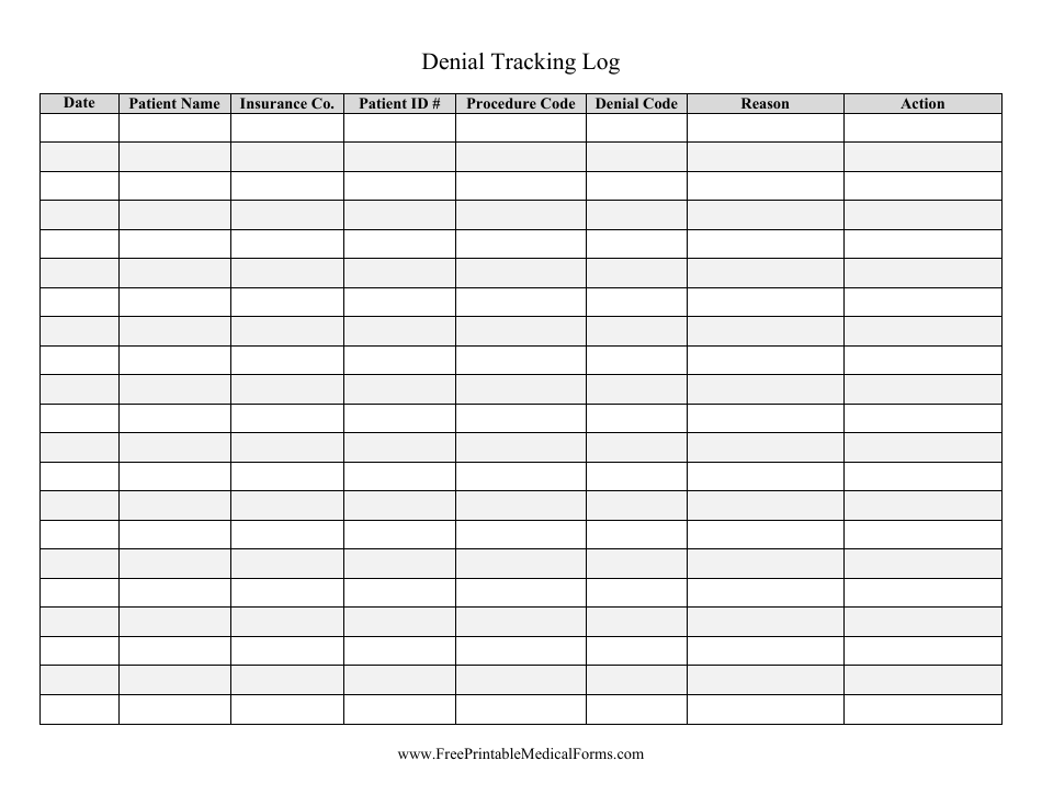 Denial Tracking Log Template Download Printable PDF | Templateroller