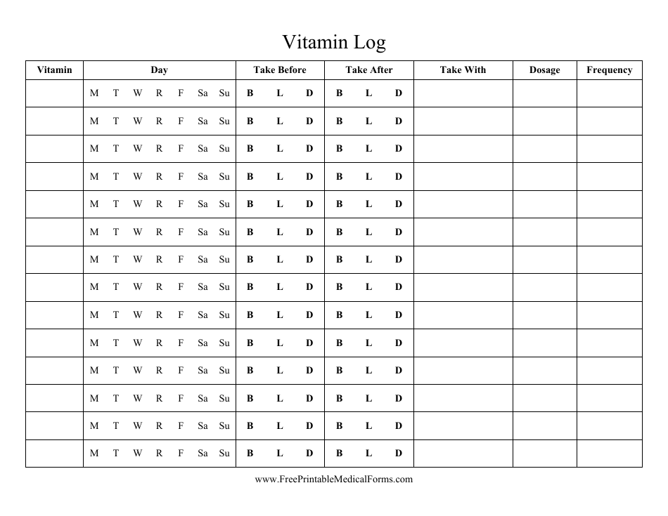 Vitamin Log Template Preview