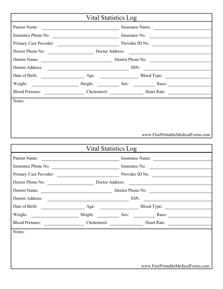 Vital Statistics Log Template Download Printable PDF | Templateroller