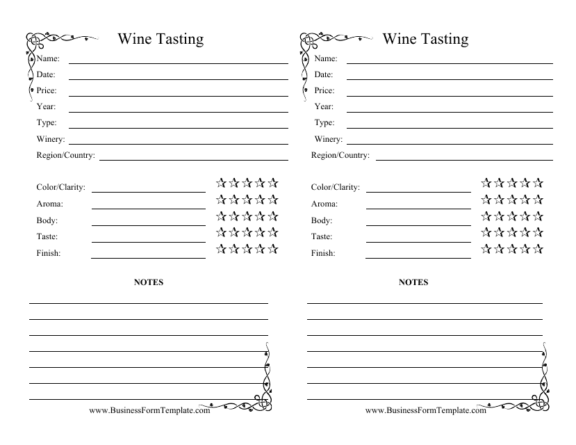 Printable Wine Tasting Notes Template Printable Templates