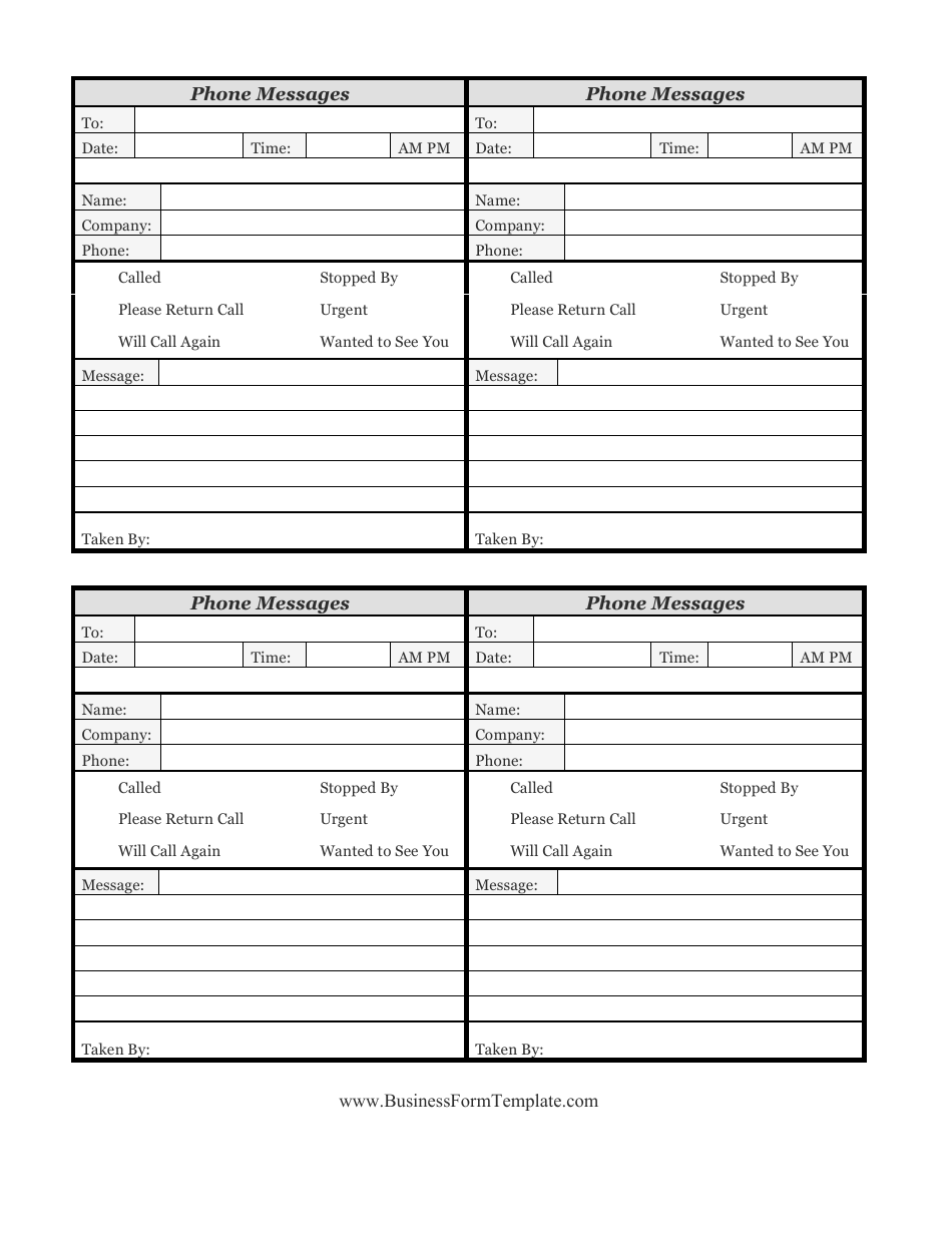 Daily Phone Message Log Template, Page 1
