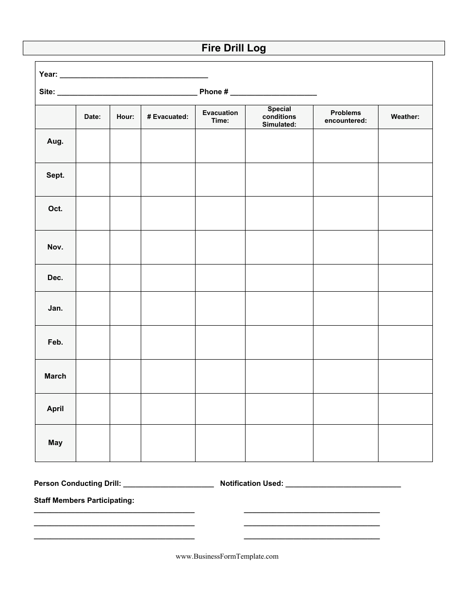 Printable Fire Drill Log Sheet Printable Word Searches