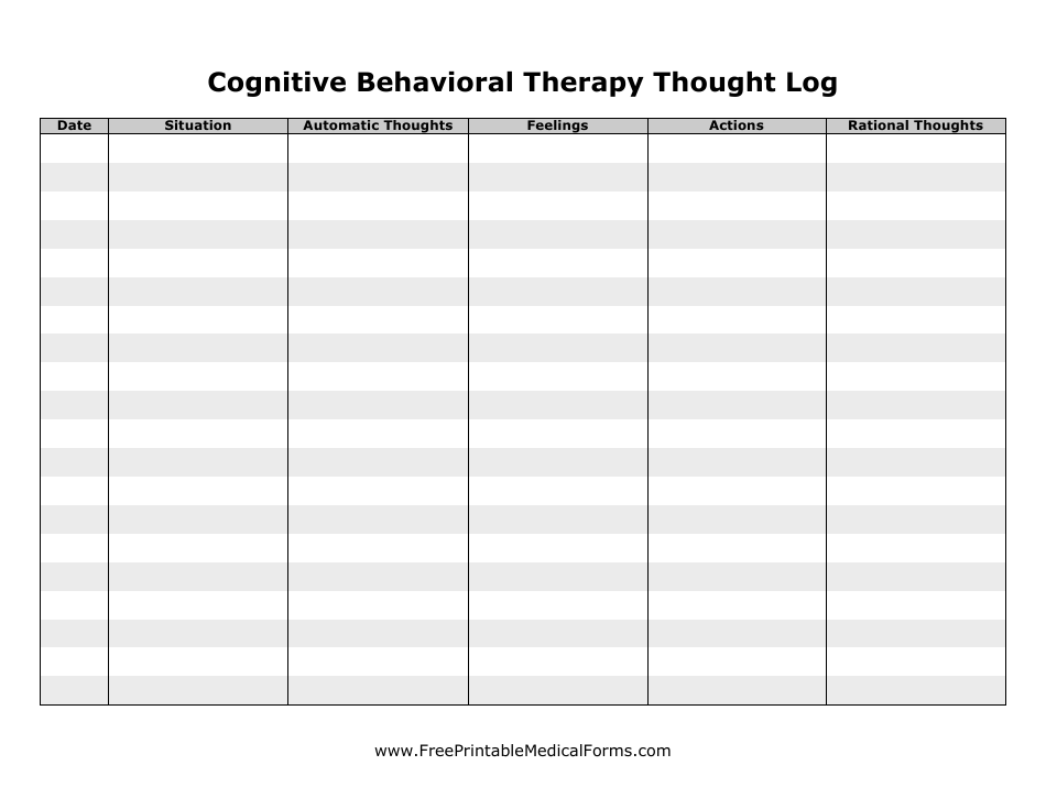 Cognitive Behavioral Therapy Thought Log Template - Download Preview