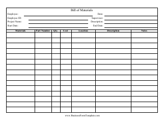 Document preview: Bill of Materials Template