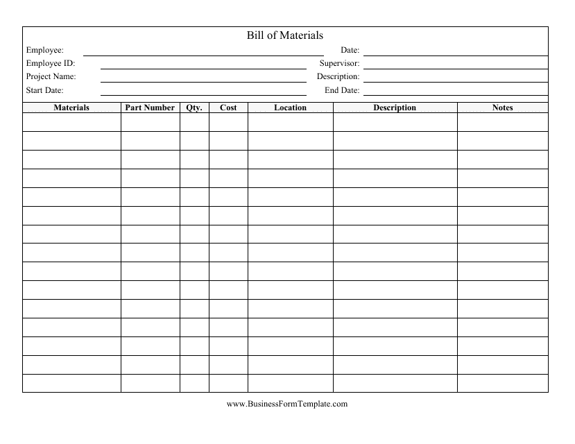 Bill of Materials Template - Preview Image