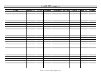 Document preview: Monthly Bill Organizer Spreadsheet Template