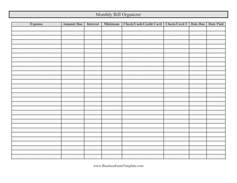 &quot;Monthly Bill Organizer Spreadsheet Template&quot; Download Pdf