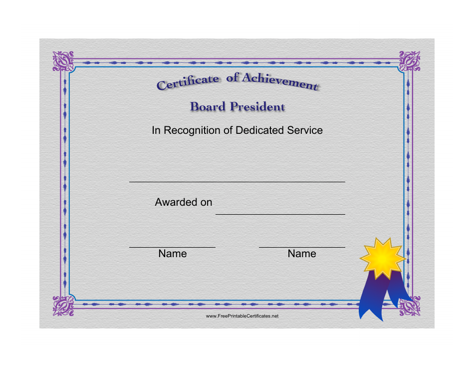 Board President  Certificate  of Achievement Template  