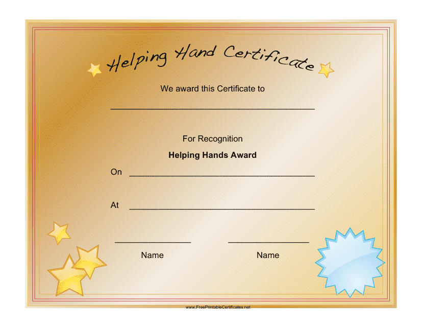 Helping Hands Award Certificate Template