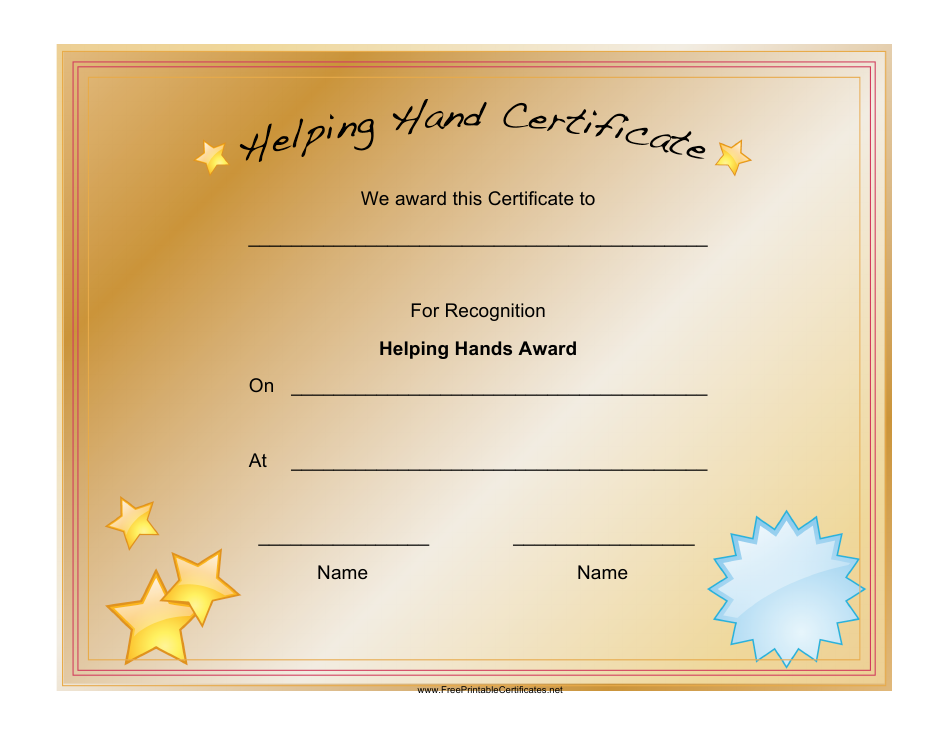 Helping Hands Award Certificate Template Preview