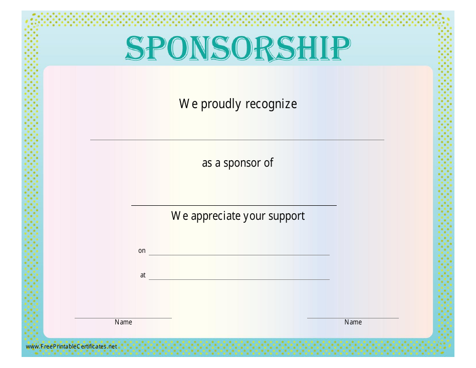 Sponsorship Certificate Template Download Printable PDF Templateroller