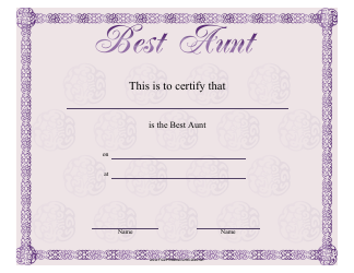 Document preview: Best Aunt Certificate Template