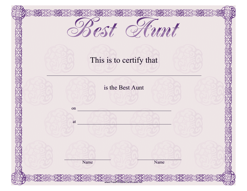 Best Aunt Certificate Template