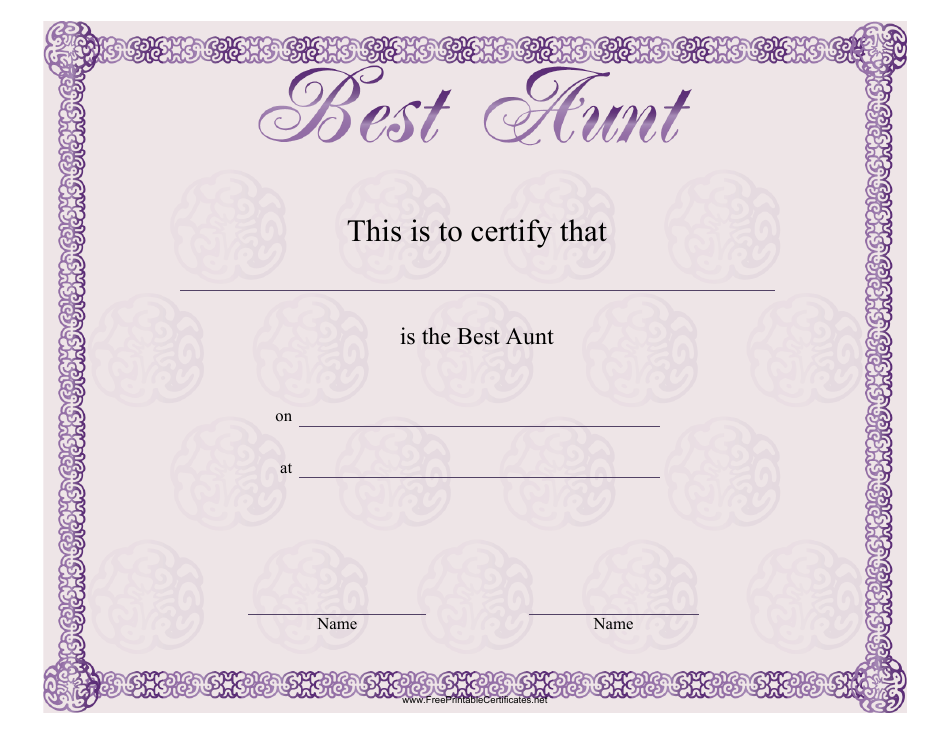 Best Aunt Certificate Template Download Printable PDF | Templateroller