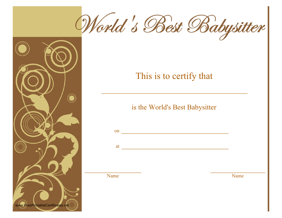 World's Best Babysitter Certificate Template, Page 1