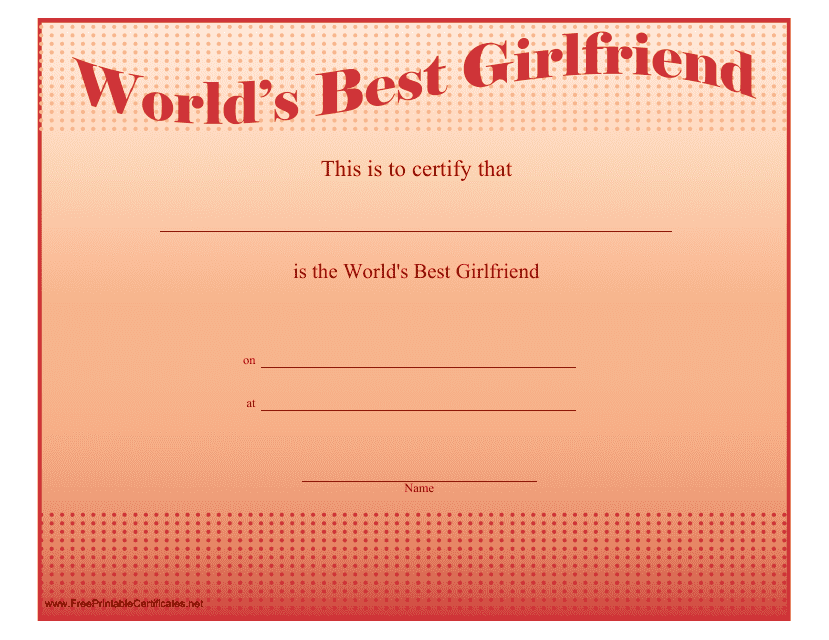 Best Girlfriend Certificate Template Download Pdf