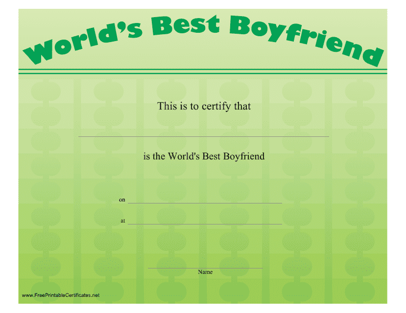 &quot;World's Best Boyfriend Certificate Template&quot; Download Pdf