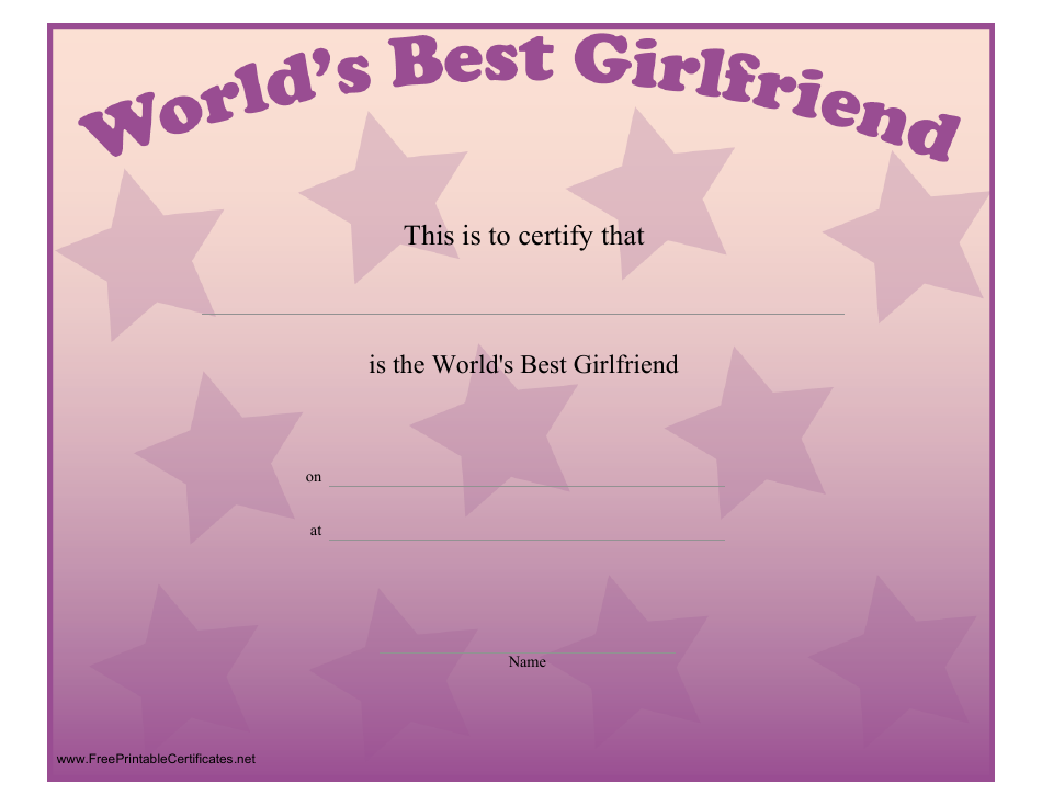 World's Best Girlfriend Certificate Template - Violet