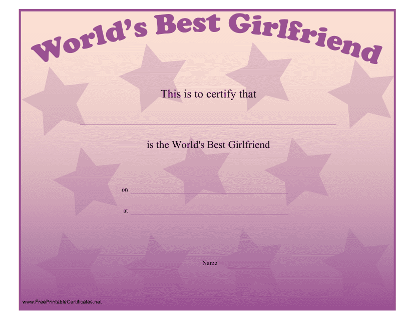 World's Best Girlfriend Certificate Template - Violet
