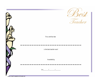 Document preview: Best Teacher Certificate Template - Roses