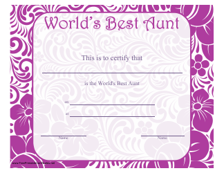 &quot;World's Best Aunt Certificate Template&quot;
