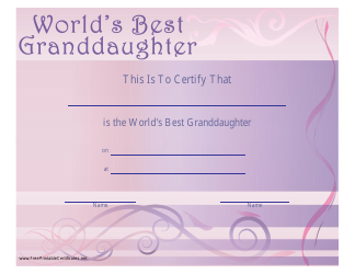 &quot;World's Best Granddaughter Certificate Template&quot;